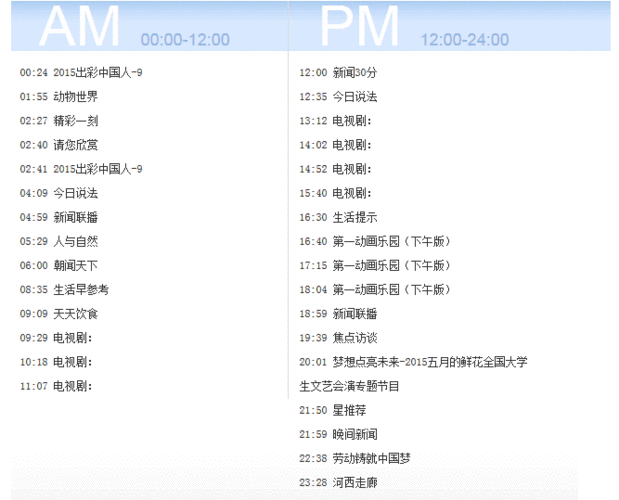 中央1台节目表(中央10台节目表)